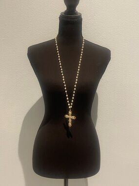 Gold Beaded Cross Pendant Necklace - Women Jewelry